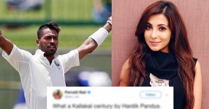 South Indian actress Parvatii Nair bowled over by Hardik Pandya’s blistering knock against Sri Lanka