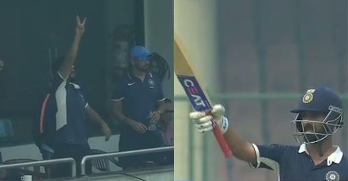 WATCH: Ajinkya Rahane celebrates his century on 97; Suresh Raina gestures three more to go