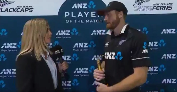 Laura McGoldrick interviews husband Martin Guptill after his century helps New Zealand thrash Bangladesh in first ODI