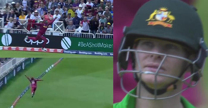 ICC World Cup 2019 – WATCH: Sheldon Cottrell takes a stunning one-handed boundary catch to dismiss Steve Smith