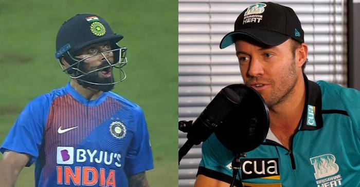 AB de Villiers reacts to Virat Kohli’s animated celebration after hitting a six off Kesrick Williams