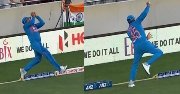 NZ vs IND: Rohit Sharma takes a sensational catch at the boundary to dismiss Martin Guptill