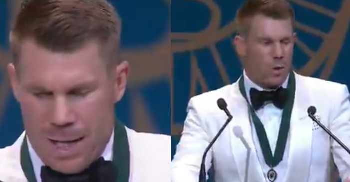 Watch: David Warner delivers an emotional speech while receiving his third Allan Border Medal