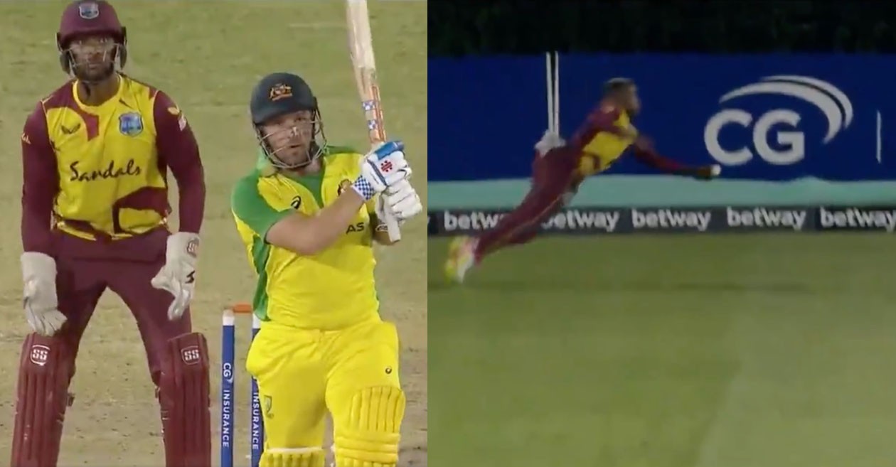 WATCH: Fabian Allen grabs a one-handed stunner at the boundary during West Indies 16-run win over Australia