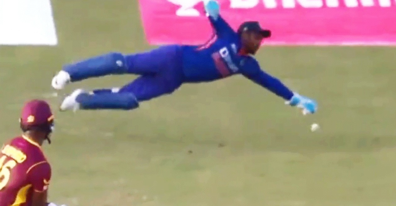 WATCH: Sanju Samson’s jaw-dropping effort to save a certain boundary in the final over during WI vs IND clash