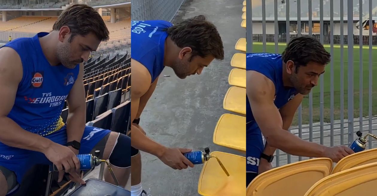 WATCH: MS Dhoni spray paints chairs of Chennai’s Chepauk stadium ahead of IPL 2023