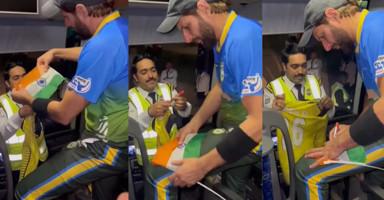 WATCH: Pakistan icon Shahid Afridi wins heart after giving an autograph to a fan on the Indian flag