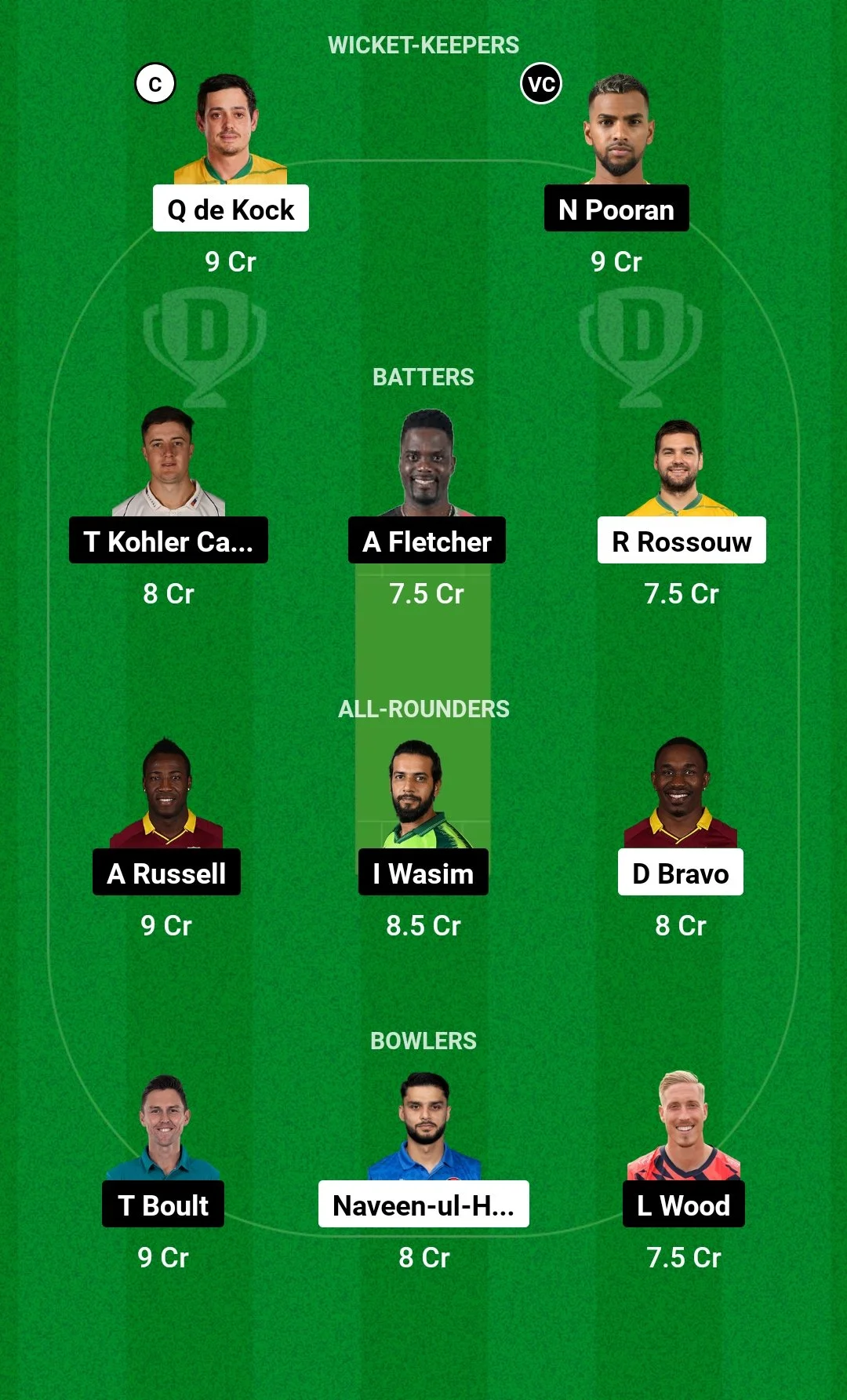 DB vs DG Dream11 Team