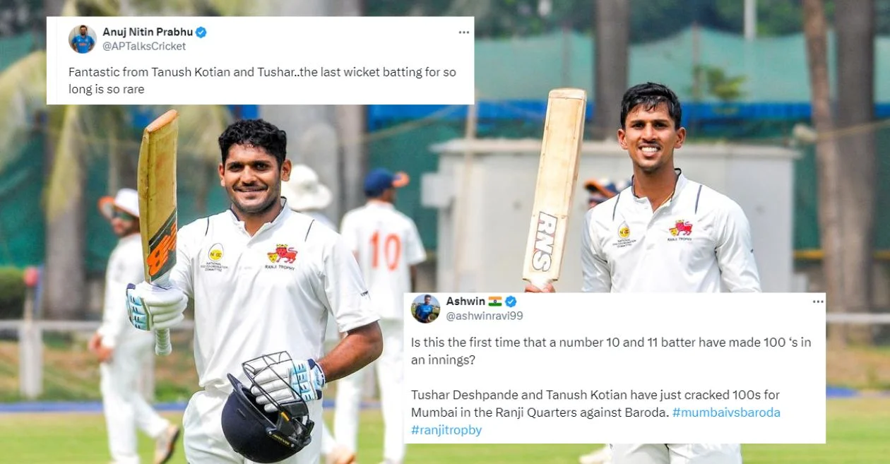 Twitter erupts as Tanush Kotian and Tushar Deshpande make Ranji Trophy history with centuries at No. 10 and No. 11