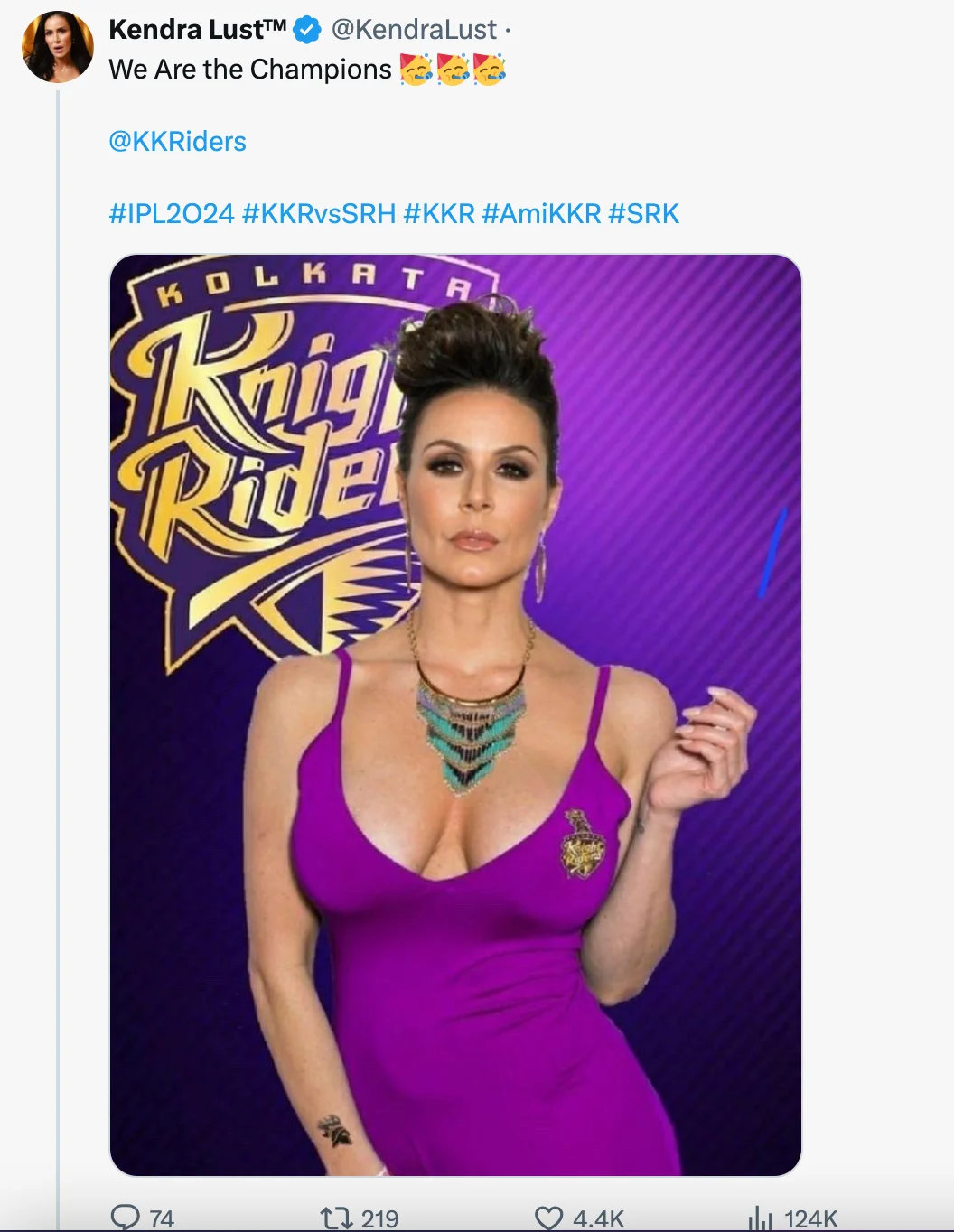 Kendra Lust reacts to KKR winning the IPL 2024 title