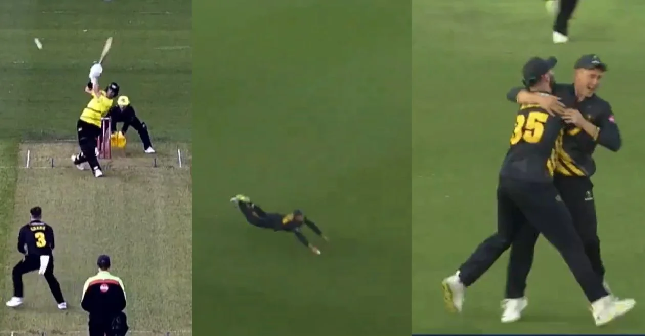 WATCH: Marnus Labuschagne plucks a one-handed screamer to dismiss Ben Charlesworth in the T20 Blast 2024