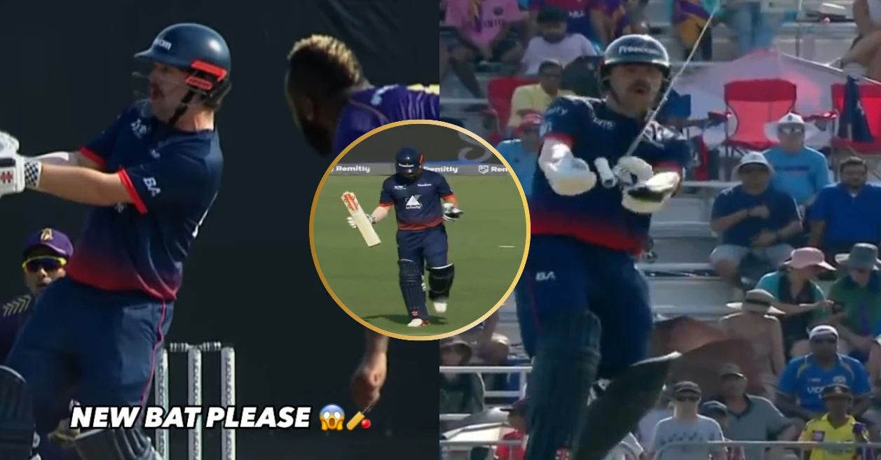 WATCH: Travis Head shocked as his bat breaks in two against Andre Russell’s bowling at MLC 2024