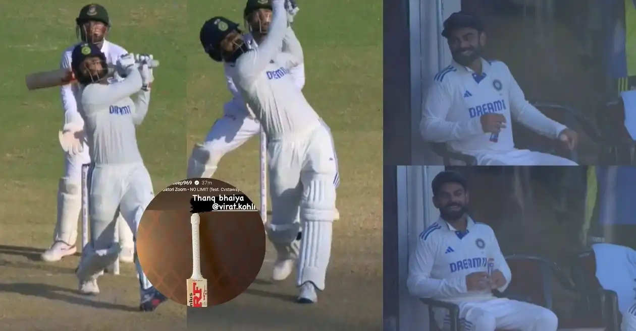 WATCH: Virat Kohli in splits after Akash Deep smacks two sixes with his bat on Day 4 of Kanpur Test | IND vs BAN