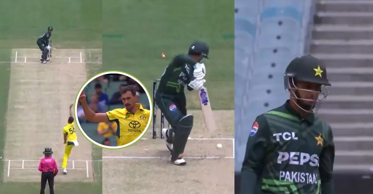 WATCH: Saim Ayub falls cheaply in debut after Mitchell Starc disturbs his stumps | AUS vs PAK, 1st ODI