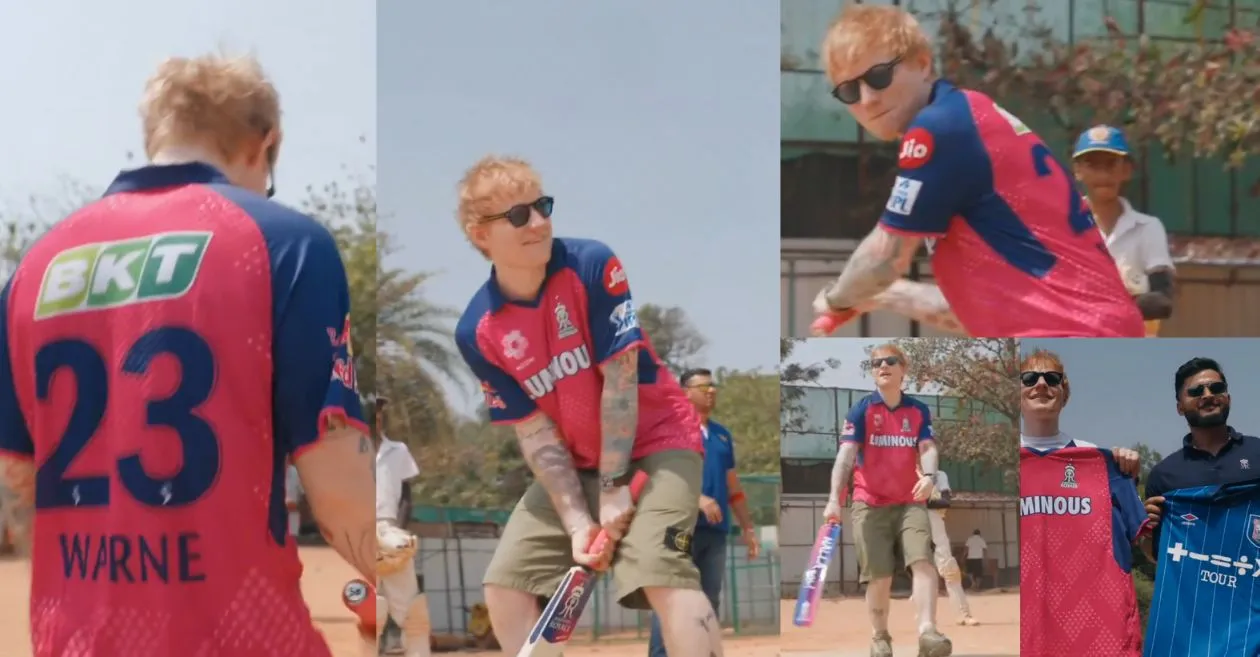 WATCH: Ed Sheeran displays his cricket skills at Rajasthan Royals camp donning Shane Warne’s jersey