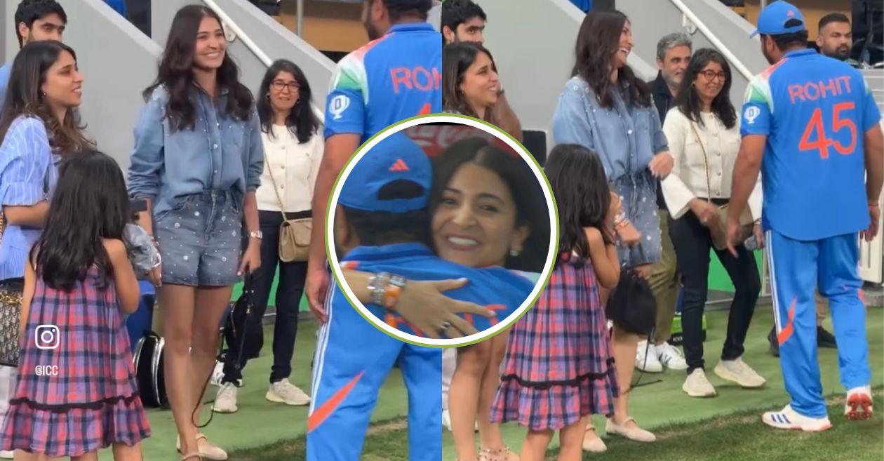 WATCH: Anushka Sharma and Rohit Sharma share a congratulatory hug after India’s Champions Trophy 2025 final triumph