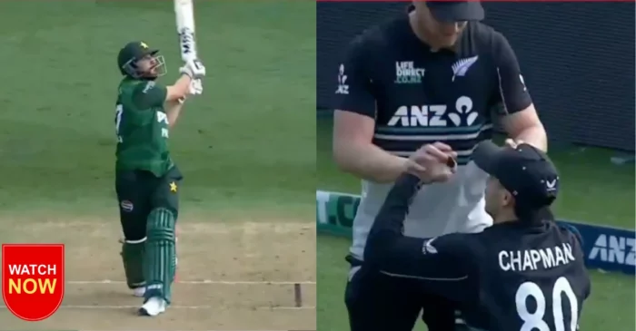 WATCH: Mark Chapman takes a sharp running catch to dismiss Salman Agha in NZ vs PAK 2nd T20I