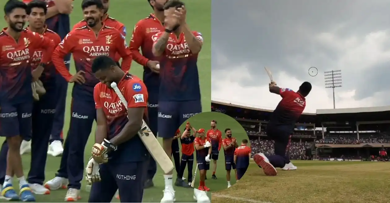 WATCH: Romario Shepherd’s massive six lands on MG Road during the RCB Unbox Event in Bengaluru – IPL 2025